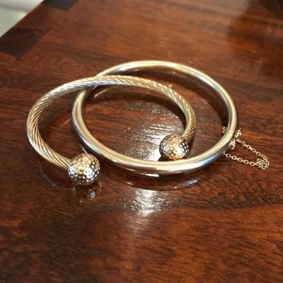 All jewelry reviewed and detailed by Jewelry Appraiser: 14K HINGED BANGLE @ $485. 14K GOLF BALL BRACELET @ $650