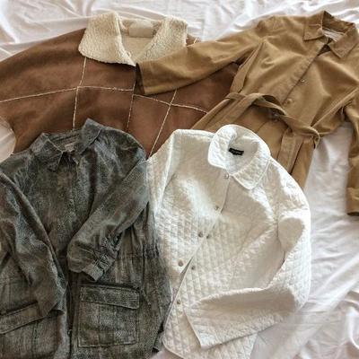Suede poncho "Chico's" size 2/3 @ $25. Tan suede jacket size L @ $25. Left jacket $20. Right jacket $10.