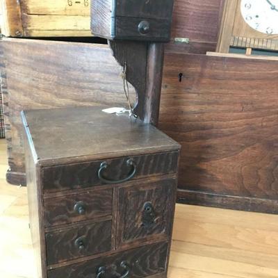 Japanese Haribako sewing / jewelry trinket box with 5 drawers and needle box. $250