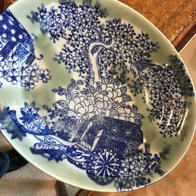Japanese antique Imari Yaki Sometsuke-seiji Celedon platter. $100