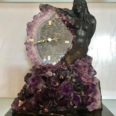 Amethyst and bronze clock by Ebano 13.5" (h) x 10" (w) x 5" (d). Gorgeous. $750