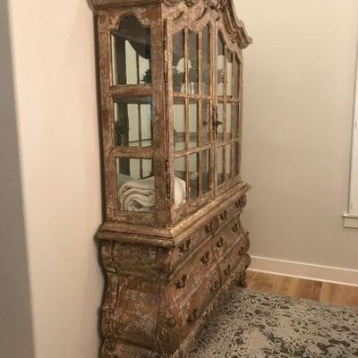 Custom made china cabinet by Cal Mode. Lights up on the inside. Large doors. 62