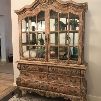 Custom made china cabinet by Cal Mode. Lights up on the inside. Large doors. 62" (W) x 17" (D) x 93" (H). Originally...