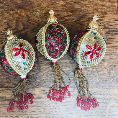 Beaded ornaments with tassels. $5 each.