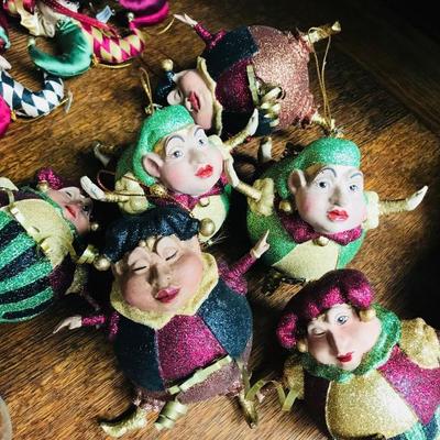 Katherine's Collection. Christmas ornaments. Jesters dancing. $20 each.