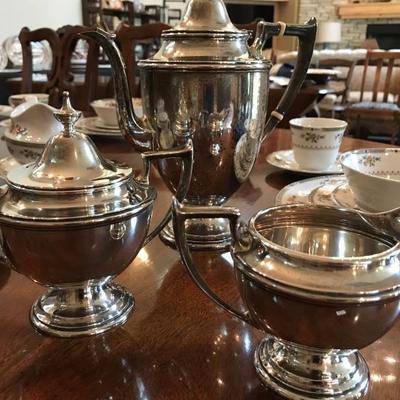 Sterling Silver set. S91 by ALVIN. Coffee pot ($300), sugar bowl ($145) and creamer ($85).