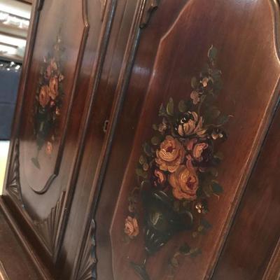 (2 of 4 pics) Amfurnoco secretary. Hand-painted flowers on sides and front. Mahogany wood. $550