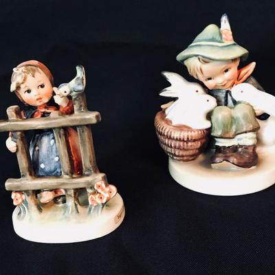 [left] Signs of Spring Hummel Figurine 203 (TMK 4, 1960's): $120 ......... [right] Playmates Hummel Figurine 58/0 (TMK 2,...