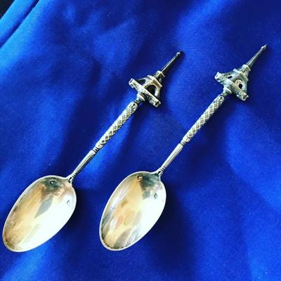 Over 25 sterling silver souvenir spoons from Europe, Canada and U.S.