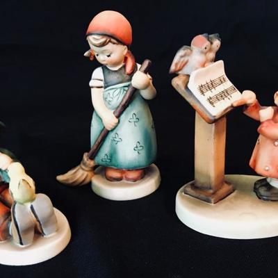 [left] Singing Lesson Hummel Figurine 63 (TMK 3, 1960's): $100 ............ [middle] Little Sweeper Hummel Figurine 171 (TMK 5,...