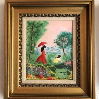 Louis Cardin. Enamel on bronze. Framed. Certified. $100