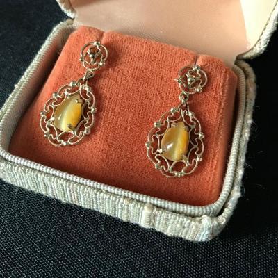 Vintage 14k gold Milk & Honey Cat's Eyes CHRYSOBERYL earrings. $1,495