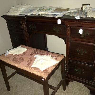 Vintage desk and bench.