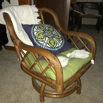 Vintage wicker swivel chair.