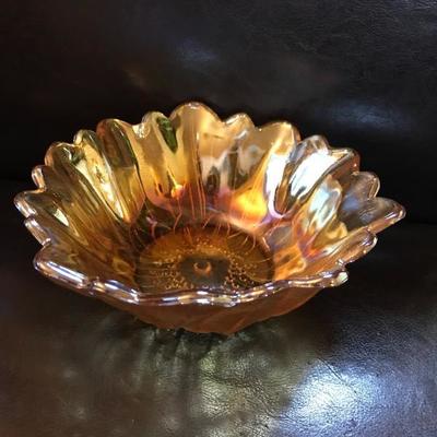 Indiana Carnival glass amber sunflower petal bowl. $15