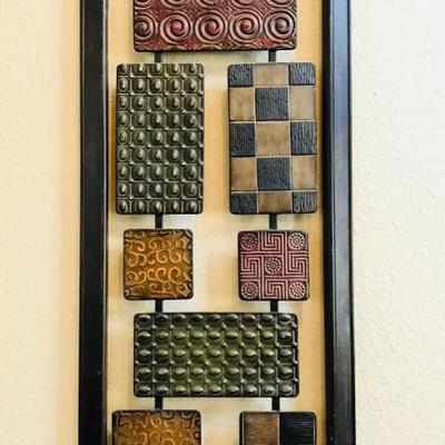 Over 4 ft tall. Framed hanging wall accent decor modern design block pattern. Earth tones. $35 each (2 of them available)  