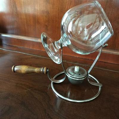 Vintage brandy warmer with wooden handle, and brandy glass. $33.