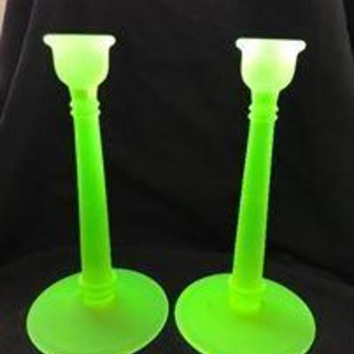 VASELINE candlestick holder. (black light added to take picture)