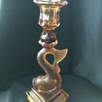 Antique BOSTON & SANDWICH amber dolphin satin and transparent glass combination, on a double step square bases. 1800's.  Asking:...