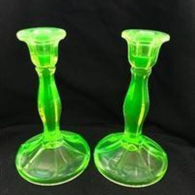 VASELINE candlestick holder. (black light added to take picture)