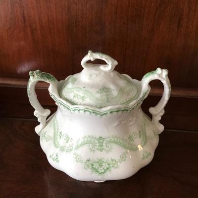 Johnson Bros. antique white and green serving bowl with handles. $25