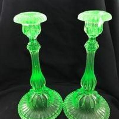 VASELINE candlestick holder. (black light added to take picture)