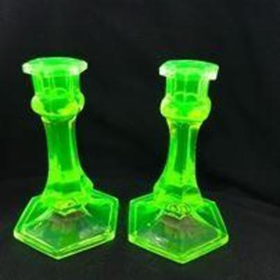 VASELINE candlestick holder. (black light added to take picture)