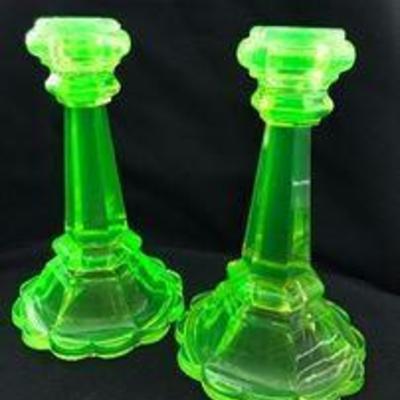 VASELINE candlestick holder. (black light added to take picture)