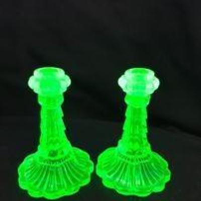 VASELINE candlestick holder. (black light added to take picture)