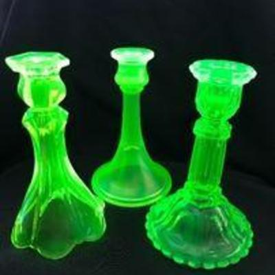 VASELINE candlestick holder. (black light added to take picture)