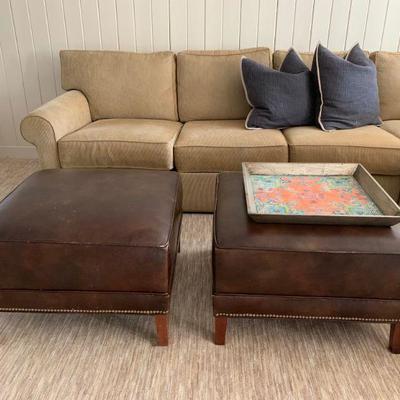 Leather Ottomans, PAIR