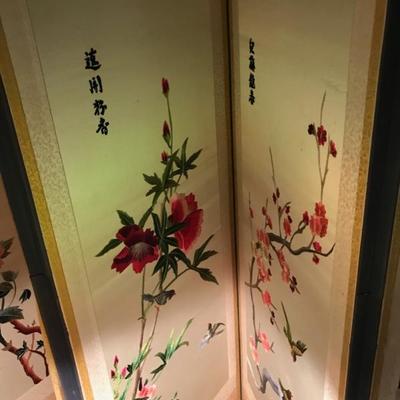 Eight panel Chinese embroidered silk screen 