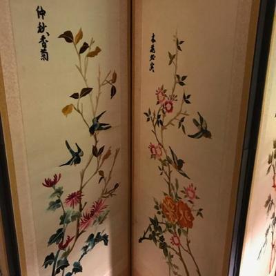 Eight panel Chinese embroidered silk screen 