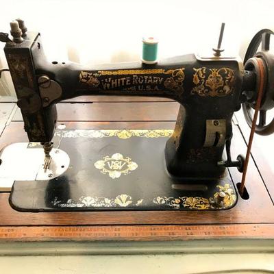 Antique White Sewing Machine and desk