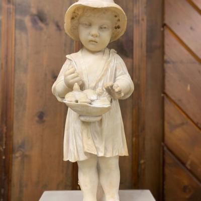 P363--marble statue, child with birds