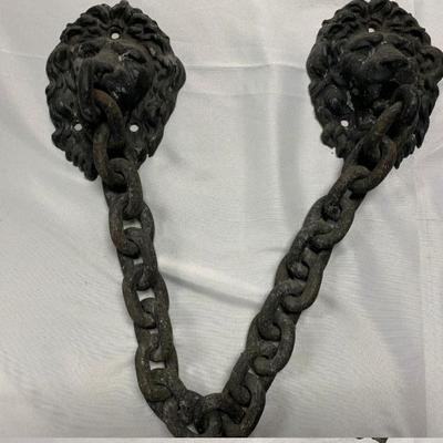 P18--pair of iron door chains with lions