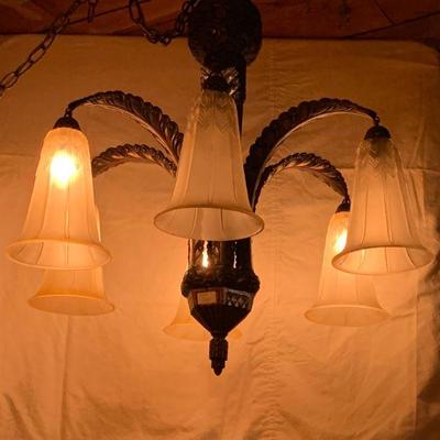 M0398--French Deco light fixture with ostrich feather motif--$1500