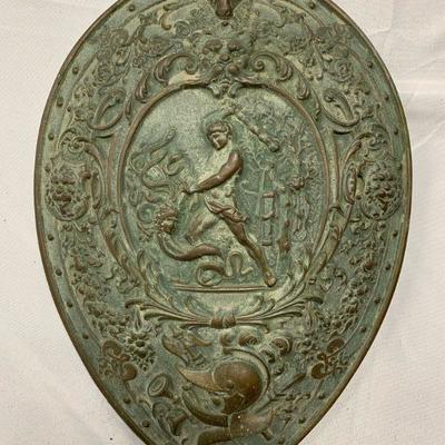 P36--antique copper shield, Perseus and Medusa, approx 20