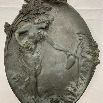 P10--Art Nouveau bronze panel--nymph pouring water