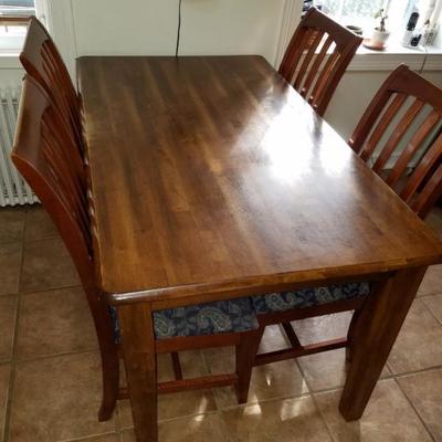 Butcher block walnut stained kitchen or small dining table, 4 chairs
