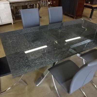 Crackle Glass top Table w/6 Chairs
