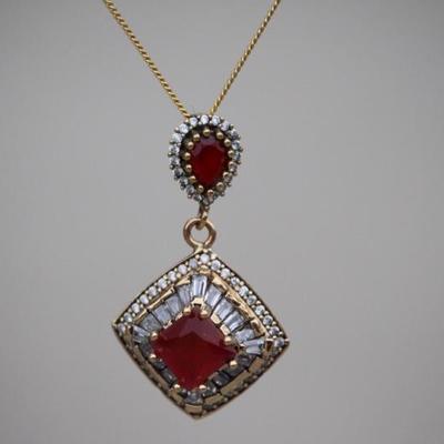 925 Sterling Silver 4.7CT Ruby & Topaz Pendant