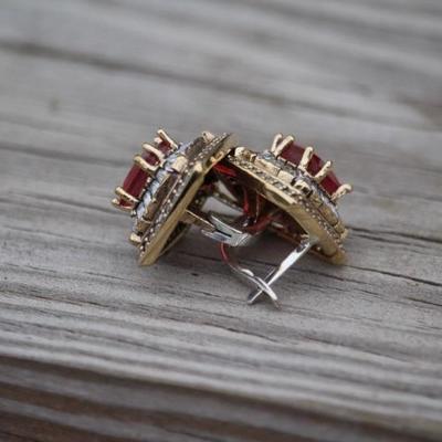 925 Sterling Silver 6.5CT Ruby & Topaz Earrings