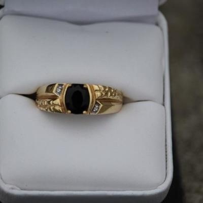 10KT Gold Onyx & Diamond Mens' Ring