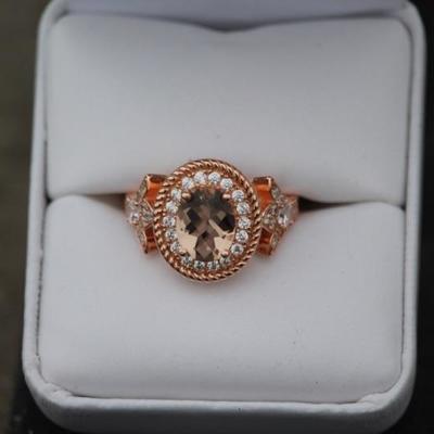925 Sterling Silver 2CT Morganite & Topaz Ring