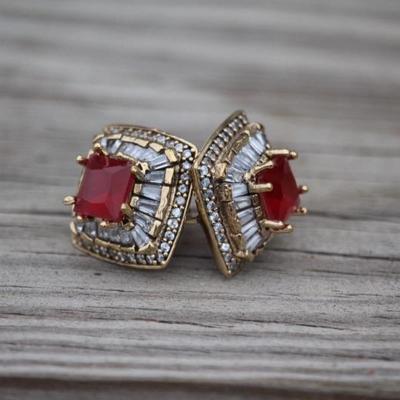 925 Sterling Silver 6.5CT Ruby & Topaz Earrings