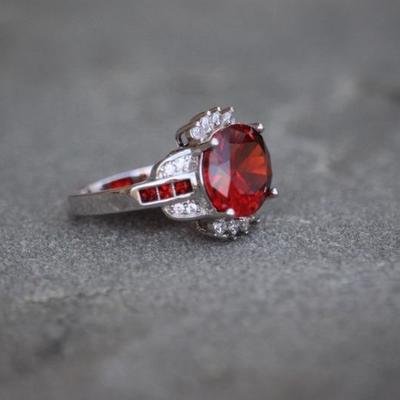 Sterling Silver Garnet & White Sapphire Ring