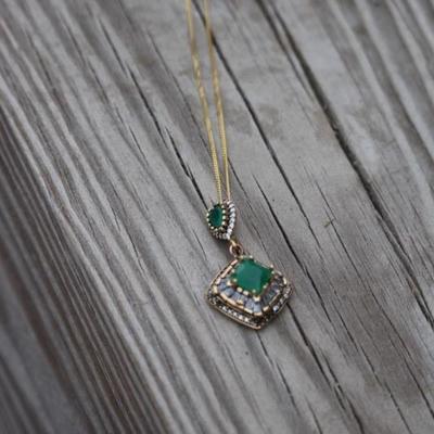 925 Sterling Silver 4.2CT Emerald & Topaz Pendant