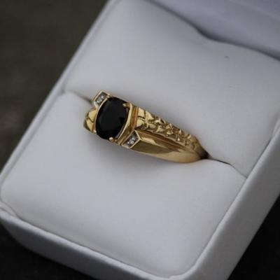 10KT Gold Onyx & Diamond Mens' Ring