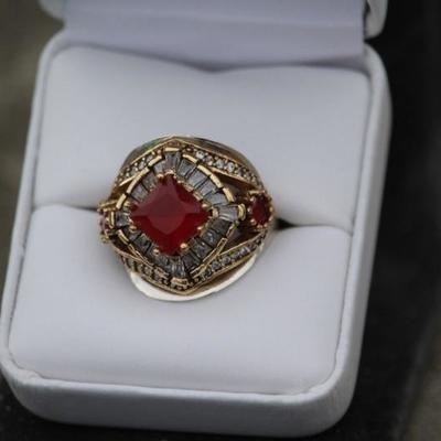 925 Sterling Silver 4CT Ruby & Topaz Ring